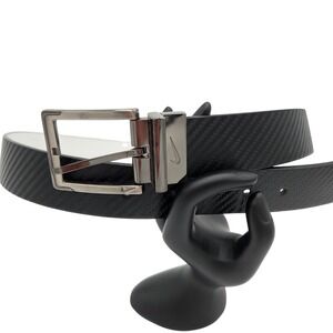 Nike‎ Men's 36 Carbon Fiber Belt Black Leather Silver Buckle Golf Performance